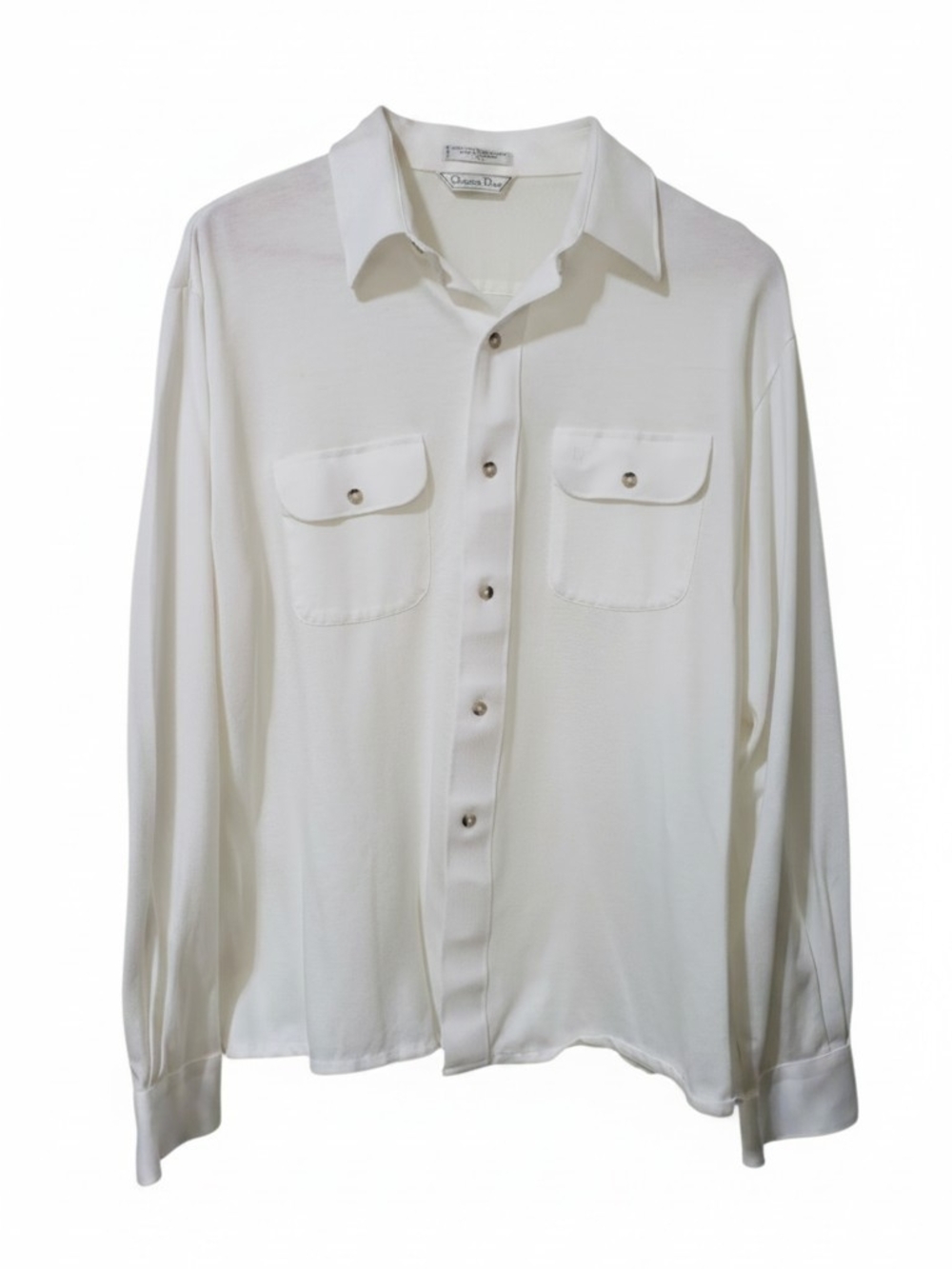 VTG 80s 90s Christian Dior Monsieur White Knit Sport Shirt Mens L Quiet Luxury